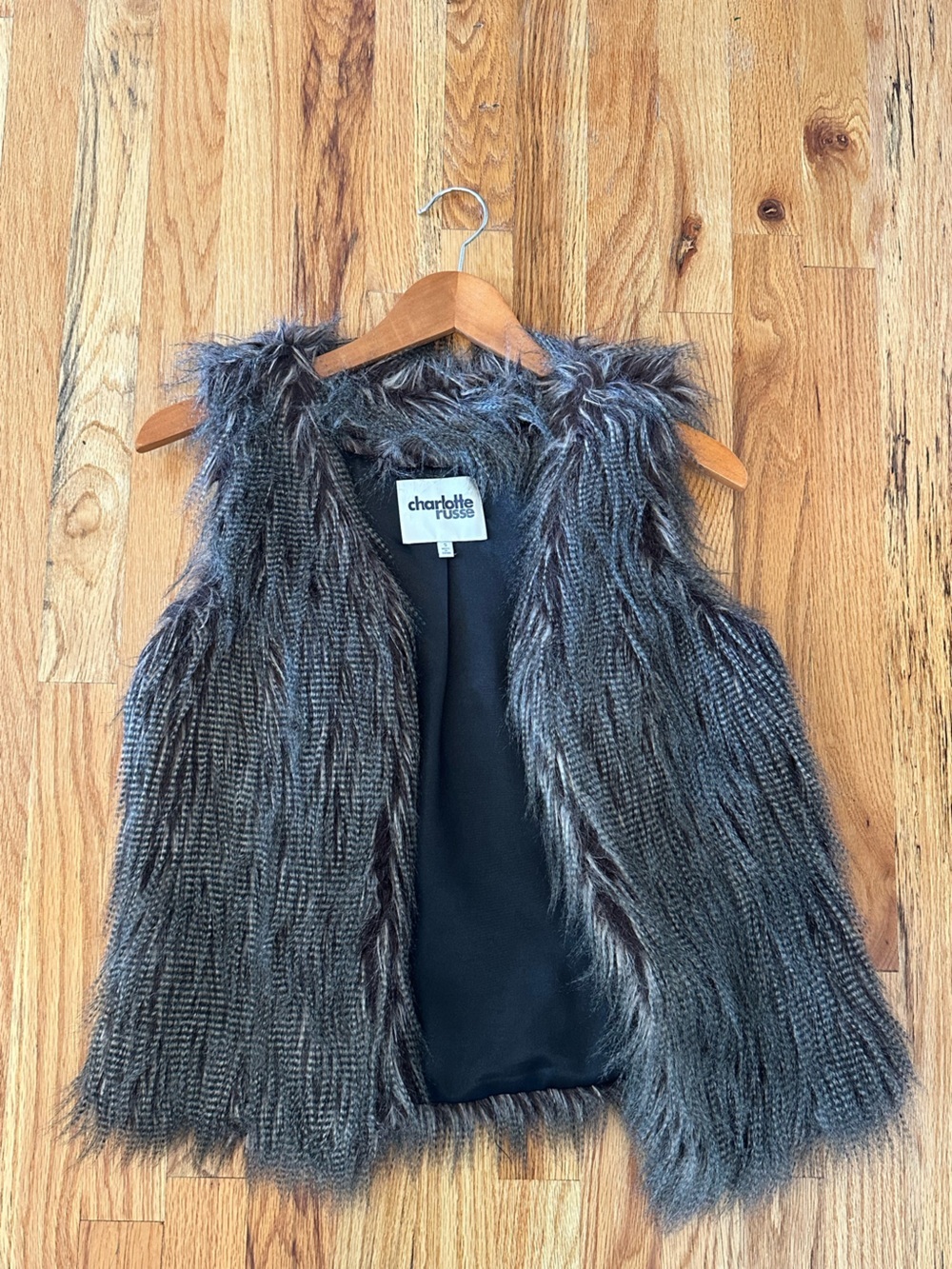 Charlotte Russe Faux Fur Gray Vest with Black Lining